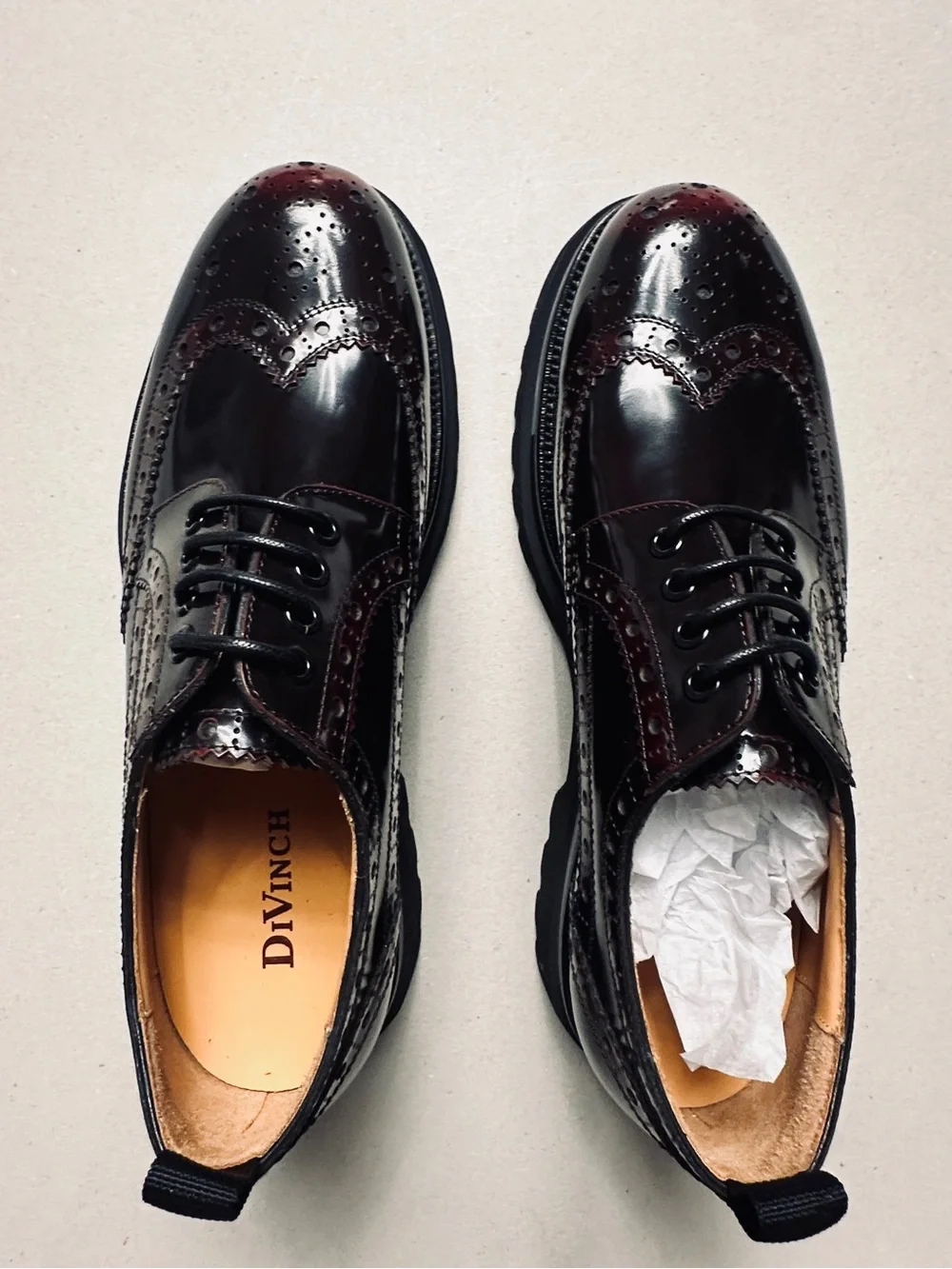Men's Glossy Burgundy Wingtip Derby with Lug Sole